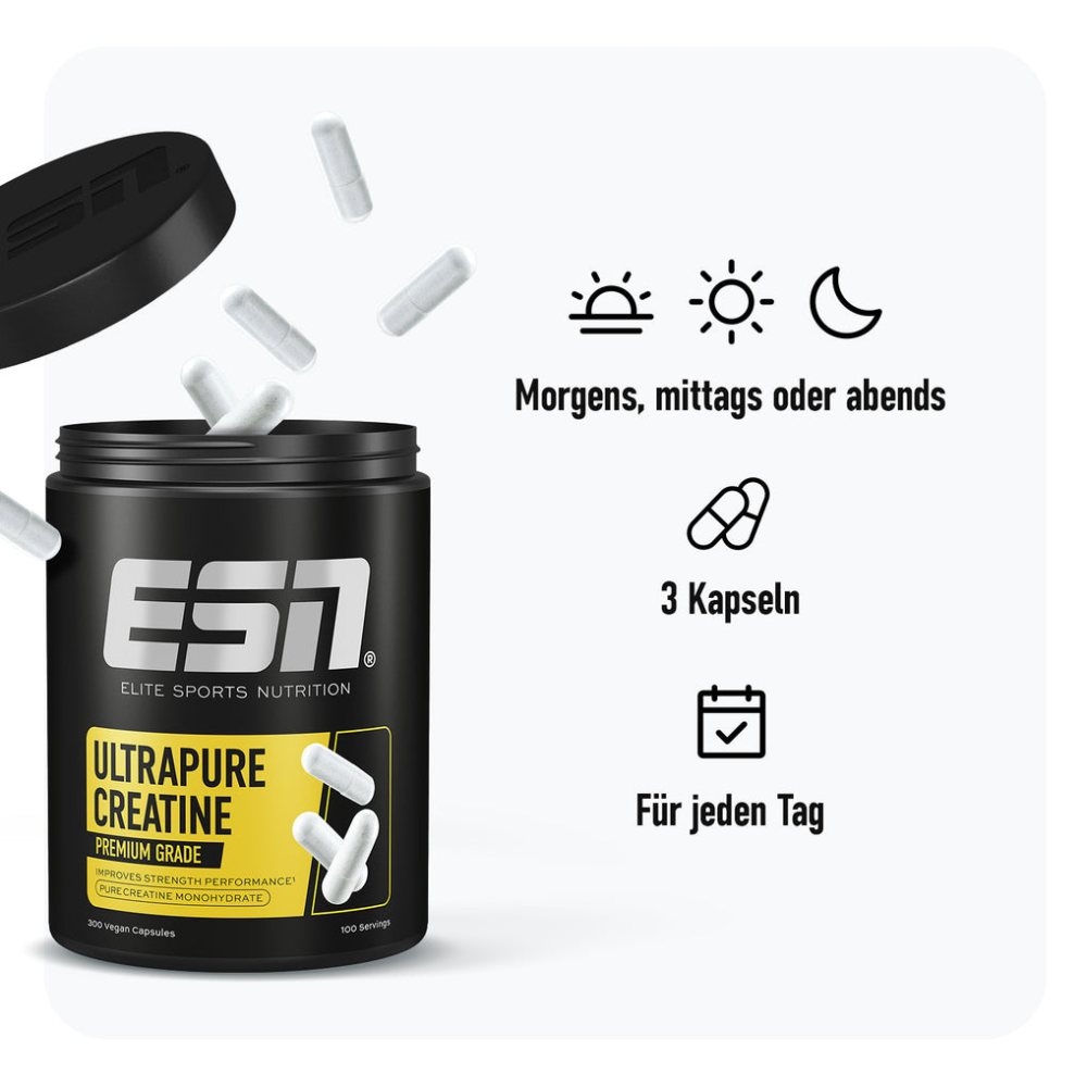 ESN Ultrapure Creatin Monohydrat Kapseln vegan Einnahmeempfehlung- plantics